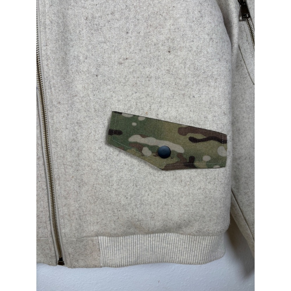 Qilo Wool Bomber Jacket Large Cream MultiCam Camo Tactical Quilted Lining NEW - Picture 10 of 12
